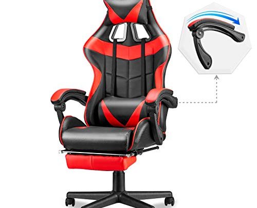 Soontrans Ergonomic Gaming Chair,High Back Computer Gaming Chair,Video Gaming Chair with Height and Backrest Recline Adjustable,Full Armrest,Headrest and Lumbar Pillow Support (Red)