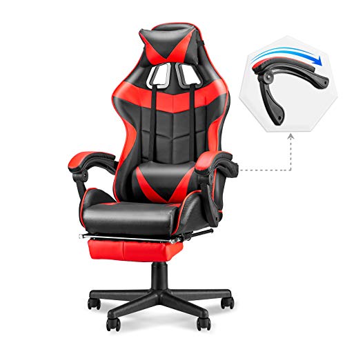 Soontrans Ergonomic Gaming Chair,High Back Computer Gaming Chair,Video Gaming Chair with Height and Backrest Recline Adjustable,Full Armrest,Headrest and Lumbar Pillow Support (Red)