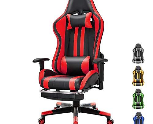Soontrans Racer Style Computer Chair Reclining Office Chair Pu Leather Gaming Chair Swivel Desk Chair with Backrest and Seat Height Adjustable Swivel Rocker with Headrest and Lumbar Pillow(Black/Red)