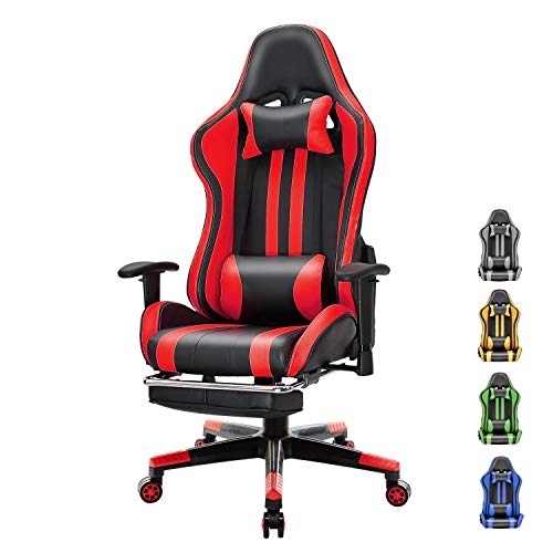 Soontrans Racer Style Computer Chair Reclining Office Chair Pu Leather Gaming Chair Swivel Desk Chair with Backrest and Seat Height Adjustable Swivel Rocker with Headrest and Lumbar Pillow(Black/Red)