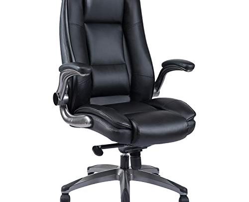 PEROINE High Back Bonded Leather Office Chair – Flip-up Arms and Adjustable Tilt Angle Executive Computer Desk Swivel Chair, Thick Padding for Comfort and Ergonomic Design for Lumbar Support
