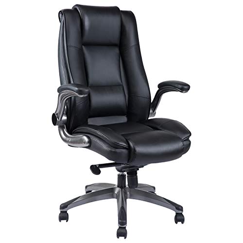 PEROINE High Back Bonded Leather Office Chair – Flip-up Arms and Adjustable Tilt Angle Executive Computer Desk Swivel Chair, Thick Padding for Comfort and Ergonomic Design for Lumbar Support
