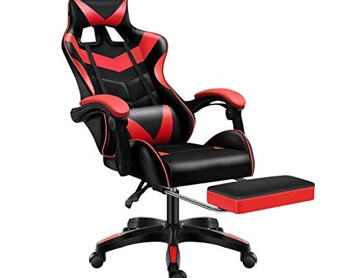 Jackgold Gaming/Racing Style Adjustable Office Chair with Removable Headrest,High Back, Lumbar Cushion, and Footrest,360-Degree Swivel, Red-Black