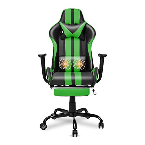 Ferghana E-Sports Chair,Massage Gaming Chair,Racing Office Computer Game Chair,Ergonomic Gaming Chair with Adjustable Recliner,Thicker Footrest and Massage Lumbar Support(Green)