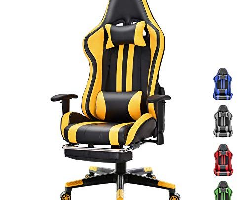 Soontrans Racer Style Computer Chair Reclining Office Chair Gaming Chair Swivel Desk Chair with Backrest and Seat Height Adjustable Swivel Rocker with Headrest and Lumbar Pillow(Black/Yellow)