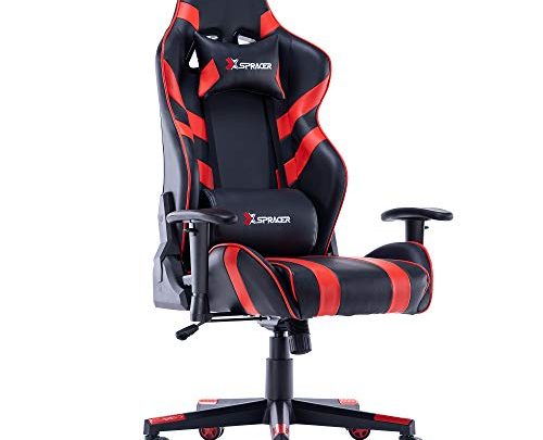 XSPRACER Gaming Chair Computer Game Chair Ergonomic Office Chair Adjustable E-Sports Chair with Headrest and Lumbar Pillow, Red