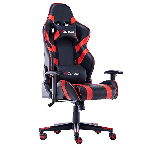 XSPRACER Gaming Chair Computer Game Chair Ergonomic Office Chair Adjustable E-Sports Chair with Headrest and Lumbar Pillow, Red