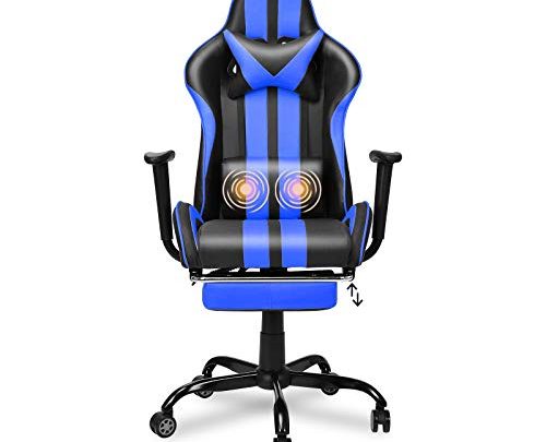 Ferghana Racing Style PC Computer Chair,Video Gaming Chair,E-Sports Chair,Ergonomic Office Chair with Thicker Footrest,Headrest and Massage Lumbar Support(Blue)