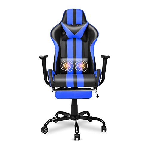 Ferghana Racing Style PC Computer Chair,Video Gaming Chair,E-Sports Chair,Ergonomic Office Chair with Thicker Footrest,Headrest and Massage Lumbar Support(Blue)