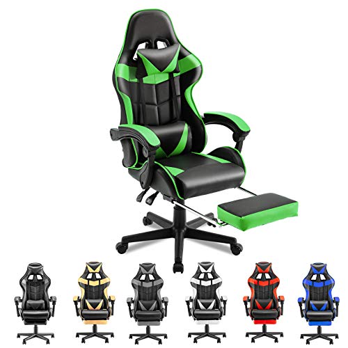 Soontrans Ergonomic Office Chair PC Gaming Chair Racing Chair for Gaming,Computer Chair,E-Sports Chair with High-Back,Adjustable Headrest and Lumbar Support,Retractable Footrest(Java Green)