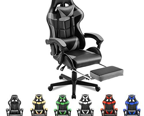 Soontrans Ergonomic Office Chair PC Gaming Chair Racing Chair for Gaming,Computer Chair,E-Sports Chair with High-Back,Adjustable Headrest and Lumbar Support，Retractable Footrest(Silver Grey)