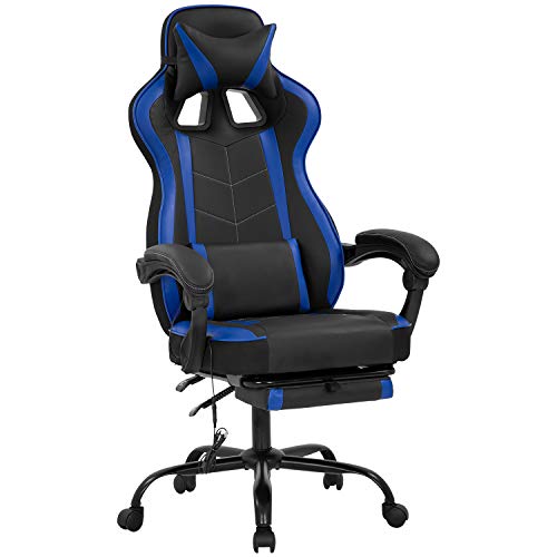Gaming Chair Computer Chair Racing Chair with Lumbar Support Reclining Armrest Foot Rest Rolling Swivel Home Office Chair PU Leather Ergonomic Task PC Desk Chair for Adults(Blue)