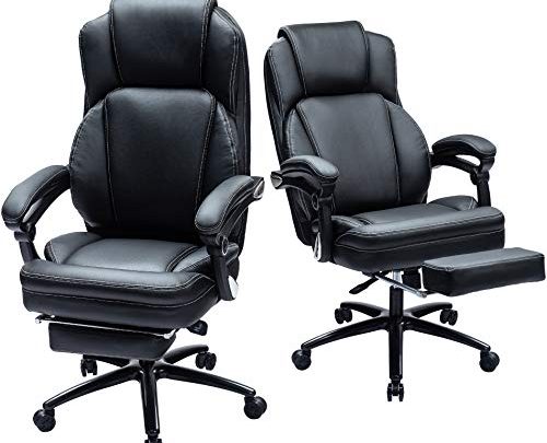 Kasorix Big and Tall Executive Office Chair with Footrest,Desk Chairs with Lumbar Support,Ergonomic Adjustable Bonded PU Leather Rolling Chair(Black-9095)