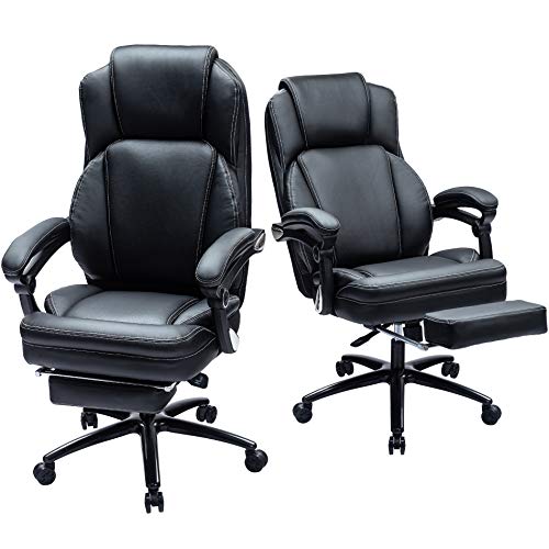 Kasorix Big and Tall Executive Office Chair with Footrest,Desk Chairs with Lumbar Support,Ergonomic Adjustable Bonded PU Leather Rolling Chair(Black-9095)