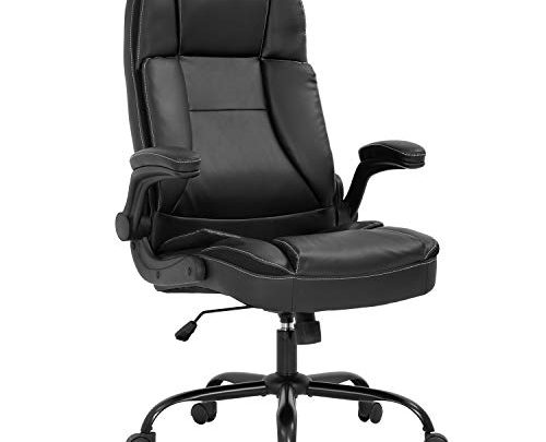 Office Chair Ergonomic Desk Chair PU Leather Computer Chair with Lumbar Support Flip up Armrest Task Chair Rolling Swivel Executive Chair for Men(Black)