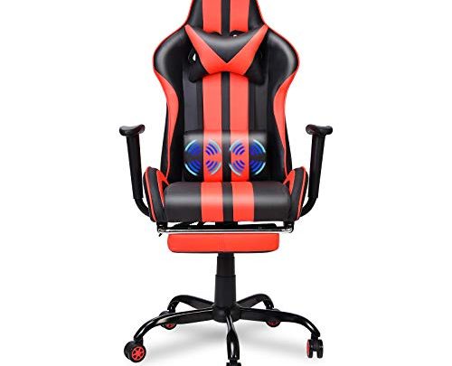 Massage Gaming Chair,Large Size Ergonomic Racing Style PC Game Computer Chair with Headrest Lumbar Support Footrest Adjustable Recliner PU Leather Video Computer Chair(Tango Red)