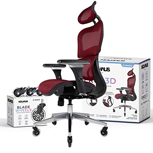 NOUHAUS Ergo3D Ergonomic Office Chair – Rolling Desk Chair with 4D Adjustable Armrest, 3D Lumbar Support and Extra Blade Wheels,
