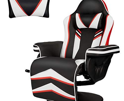 YODOLLA Gaming Chair Recliner Racing Chair with Vibration Massage Function, Ergonomic Adjustable Backrest and Footrest Swivel Faux Leather Computer Office Chair with Cup Holder and Side Pocket,