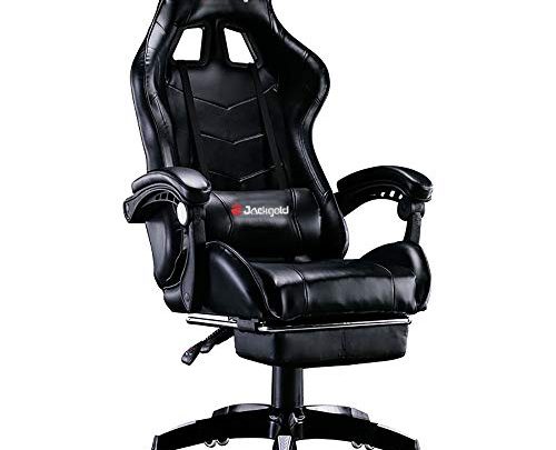 Jackgold Gaming/Racing Style Adjustable Office Chair with Removable Headrest,High Back, Lumbar Cushion, and Footrest,360-Degree Swivel, Black