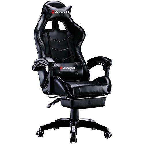 Jackgold Gaming/Racing Style Adjustable Office Chair with Removable Headrest,High Back, Lumbar Cushion, and Footrest,360-Degree Swivel, Black