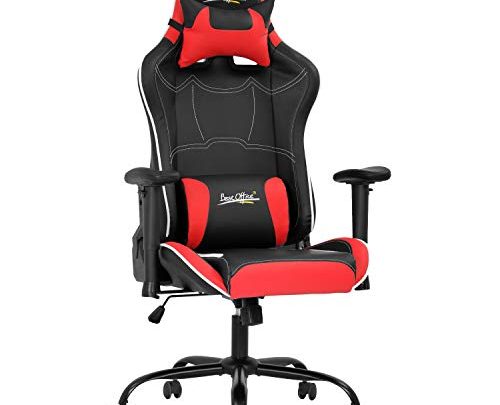 Gaming Chair Racing Chair Computer Chair with Lumbar Support Headrest Armrest PC Rolling Swivel Desk Chair Task Ergonomic PU Leather E-Sports Adjustable Office Chair for Men(Red)