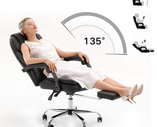 Hbada Ergonomic Executive Office Chair, PU Leather Swivel Desk Chair,Adjustable Height High-Back Reclining Chair with Padded Armrest and Footrest,Black