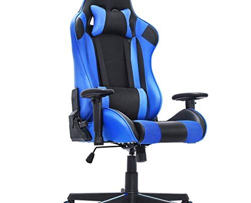 HEAO Gaming Chair 400 lbs Big and Tall Wide Office Chairs, Computer Game Chair PU Leather Ergonomic Racing Style Executive E-Sports Chair with Headrest and Lumbar Support Blue