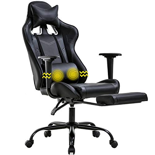 Gaming Chair Racing Office Chair Ergonomic Desk Chair Massage PU Leather Recliner PC Computer Chair with Lumbar Support Headrest Armrest Footrest Rolling Swivel Task Chair for Women Adults,