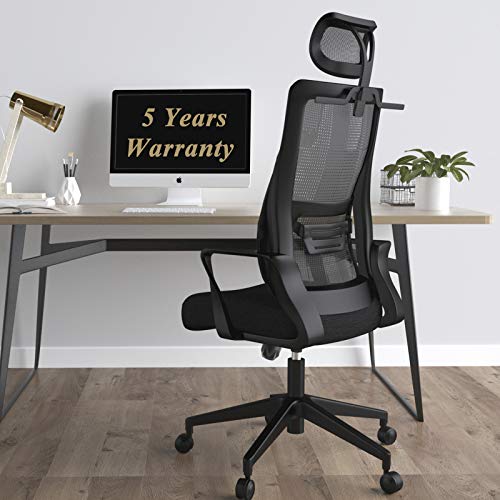 Mimoglad Office Chair, Ergonomic Desk Chair with Adjustable Headrest, High Back Mesh Computer Chair with Durable Cushion and Fabric, Height Adjustable Task Chair for Home Office (Black)