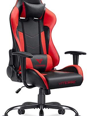 VIT Computer Gaming Chair Racing Style High-Back PC Chair Ergonomic Office Desk Chair Swivel E-Sports Leather Chair with Lumbar Support and Headrest(Red)