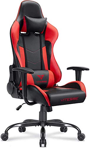 VIT Computer Gaming Chair Racing Style High-Back PC Chair Ergonomic Office Desk Chair Swivel E-Sports Leather Chair with Lumbar Support and Headrest(Red)