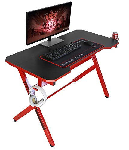 JJS 48″ Home Office Gaming Computer Desk, R Shaped Large Gamer Workstation PC Table with Cup Holder Headphone Hook Free Mouse pad,