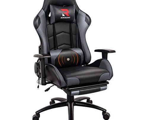 Rimiking Massage Gaming Chair with Footrest Computer Chair Adjustable Swivel Recliner with Headrest and Lumbar Pillow Desk Chair (Grey)