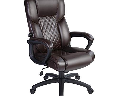 Ptoulemy Big and Tall Office Chair 400lbs Heavy Duty Computer Ergonomic Desk Chair 360 Swivel Task Chair Executive Leather Office Chair with Adjustable Lumbar Support (Brown)