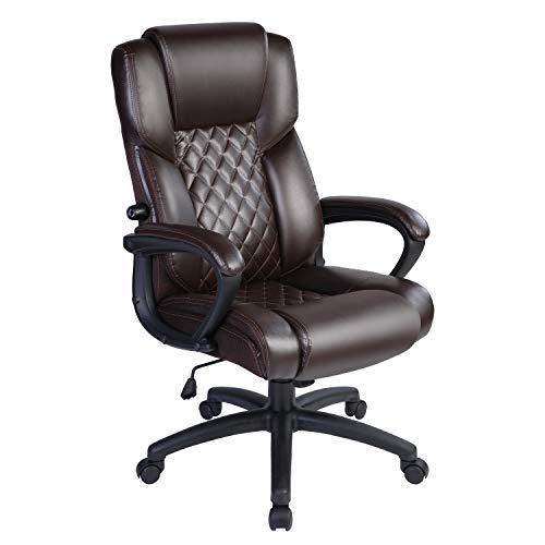 Ptoulemy Big and Tall Office Chair 400lbs Heavy Duty Computer Ergonomic Desk Chair 360 Swivel Task Chair Executive Leather Office Chair with Adjustable Lumbar Support (Brown)