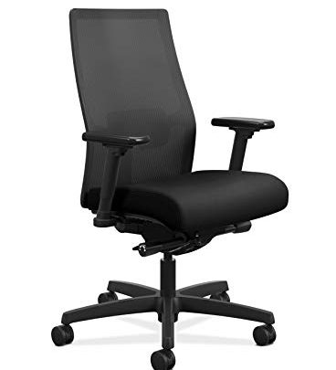 HON Ignition 2.0 Mid-Back Adjustable Lumbar Work Mesh Computer Chair for Office Desk (Black Fabric)