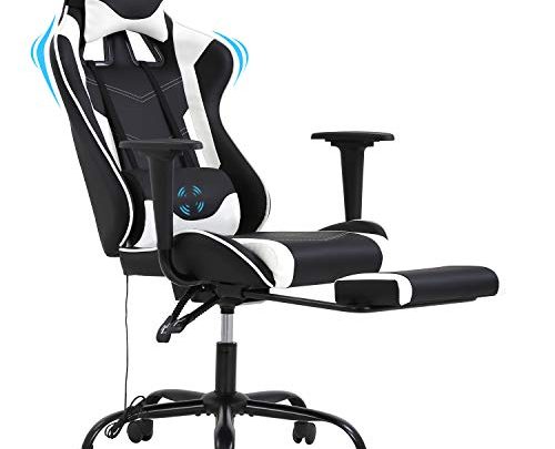 HCY High Back Massage Gaming Chair Ergonomic Racing Style Gaming Chair with Footrest, Headrest and Lumbar Support Height Adjustable PU Leather Office Chair for Adults