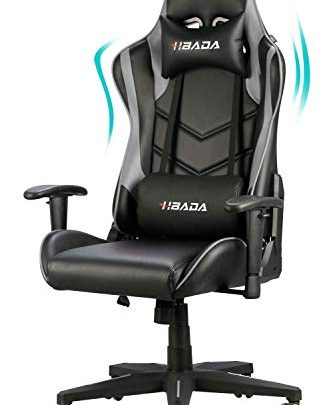Hbada Gaming Chair Racing Style Ergonomic High Back Computer Chair with Height Adjustment, Headrest and Lumbar Support E-Sports Swivel Chair, Gray(1-Year Warranty)