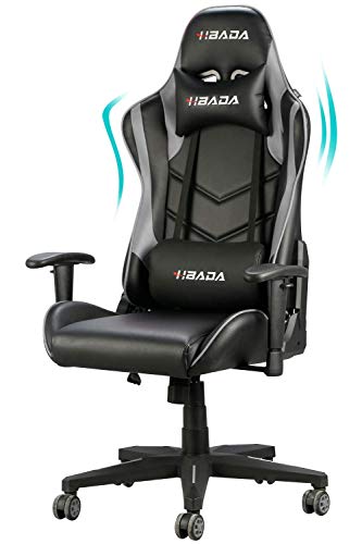 Hbada Gaming Chair Racing Style Ergonomic High Back Computer Chair with Height Adjustment, Headrest and Lumbar Support E-Sports Swivel Chair, Gray(1-Year Warranty)