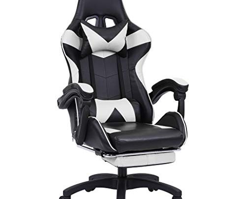 The Card Zoo Ergonomic Gaming Chair, Adjustable Height High Back Racing Office Computer Chair with Footrest, Headrest and Lumbar Pillow Esports Chair (White)