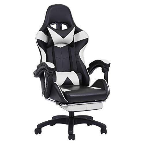 The Card Zoo Ergonomic Gaming Chair, Adjustable Height High Back Racing Office Computer Chair with Footrest, Headrest and Lumbar Pillow Esports Chair (White)