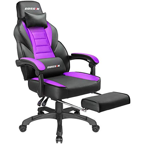 Gaming Chair Racing Style Office Ergonomic Chair High-Back PU Leather Design PC Computer Gaming Chair Adjustable Height Swivel Chair with Footrest,