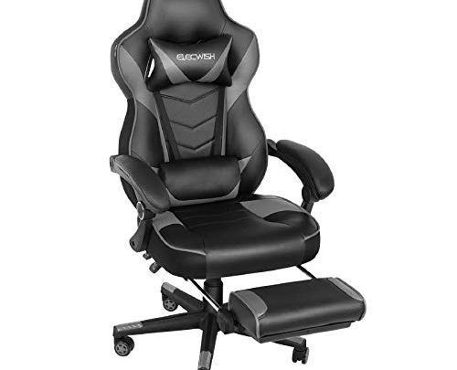 ELECWISH Computer Gaming Chair Executive Ergonomic Racing Office Chair with Padding Armrests PU Leather Massage Design Gaming Desk Chair Swivel Adjustable Chair (Massage-Gray)