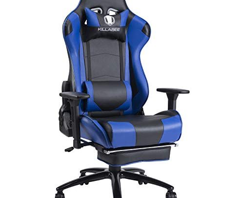 KILLABEE 350lb Massage Gaming Chair Metal Base, Adjustable Massage Lumbar Cushion, Retractable Footrest Big and Tall High Back Ergonomic Leather Racing Computer Desk Chair,