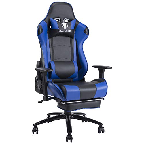 KILLABEE 350lb Massage Gaming Chair Metal Base, Adjustable Massage Lumbar Cushion, Retractable Footrest Big and Tall High Back Ergonomic Leather Racing Computer Desk Chair,