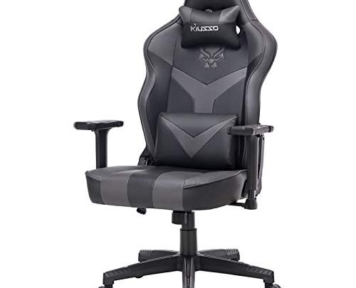 Musso Gaming Chair with Panther Embroidery Adjustable Esports Gamer Chair, Adults Racing Video Game Chair, Large Size PU Leather High-Back Executive Office Chair（Gray）