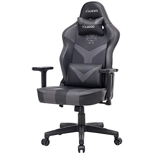 Musso Gaming Chair with Panther Embroidery Adjustable Esports Gamer Chair, Adults Racing Video Game Chair, Large Size PU Leather High-Back Executive Office Chair(Gray)