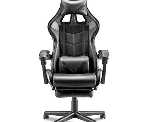 Soontrans Computer Gaming Chair Racing Stytle for Gaming PU Leather Office Chair E-Sports Chair Ergonomic Office Chair with Retractable Footrest,Height Adjustment,Lumbar Support (Carbon Black)