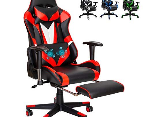 Red Ergonomic Massage Gaming Chair Video PC Chair Racing Reclining Gaming Computer Chair with Footrest High Back Executive Office Desk Chair PU Leather Adjustable Swivel Task Chair