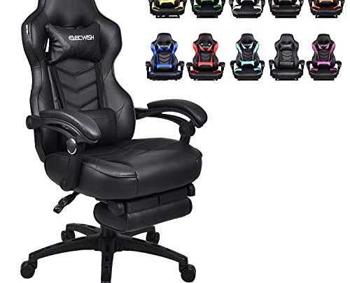 Racing Video Gaming Chair High Back Large Size Ergonomic Adjustable Swivel Reclining Executive Computer Gaming Chair with Headrest and Lumbar Support PU Leather Executive Office Chair Black
